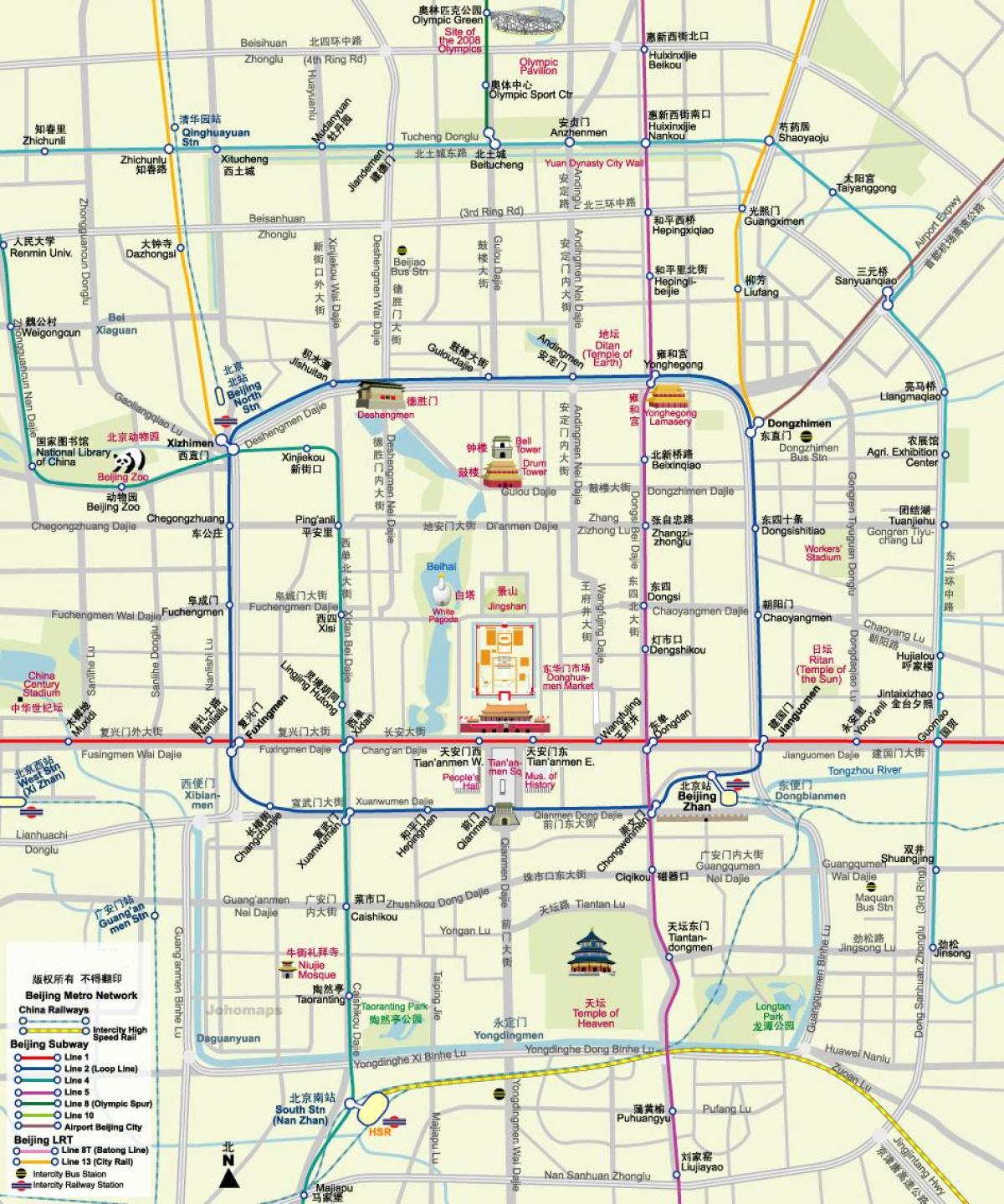 hartă de metrou din Beijing harta cu obiective turistice
