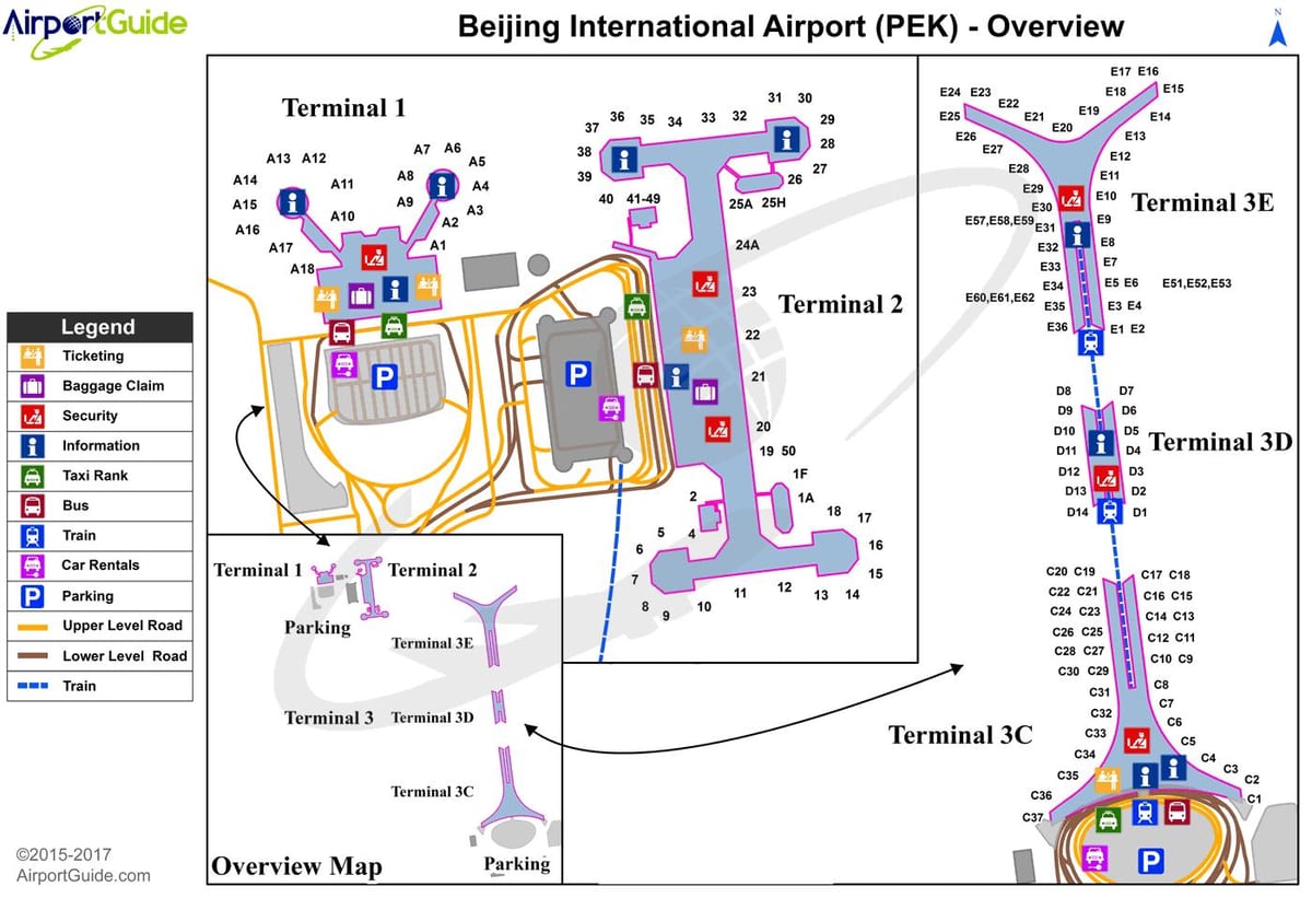 Aeroportul internațional Beijing terminal 3 arată hartă